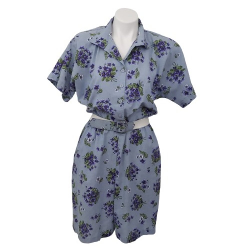 Vintage 80s The American Shirt Dress Floral Romper with Original Belt